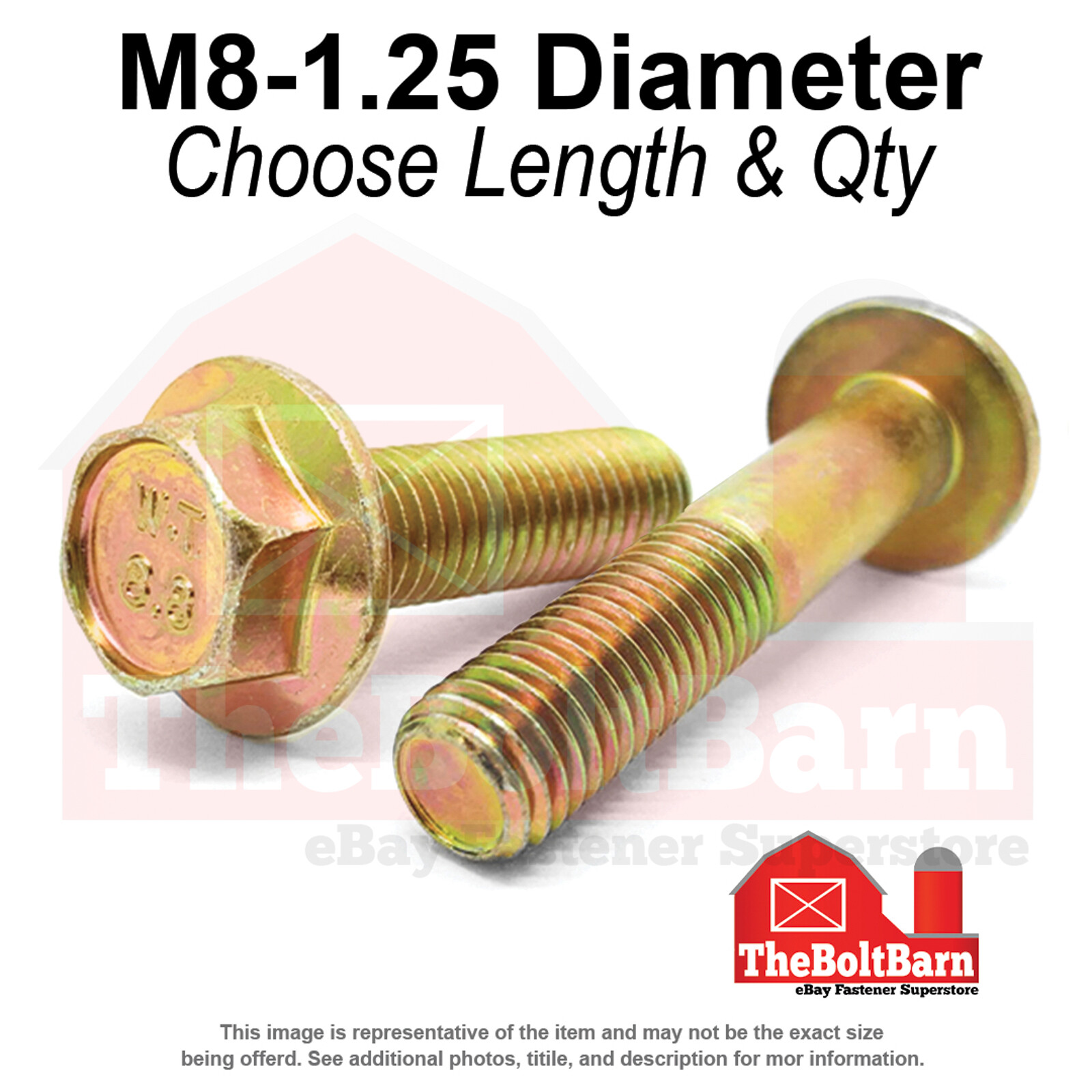 M8-1.25 Class 8.8 Hex Flange Screws Frame Bolts Zinc Yellow (Pick Length & Qty)