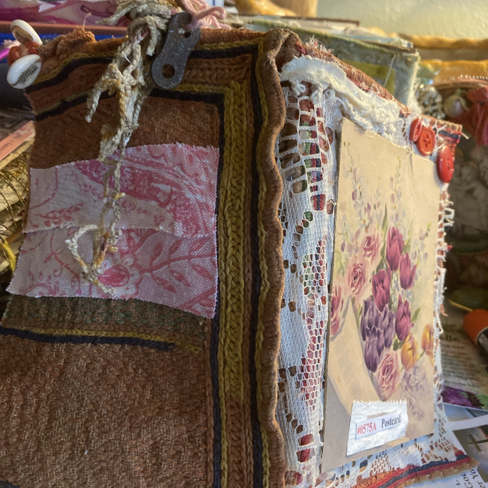 Junk Journal- Grungy, Textile Postcard