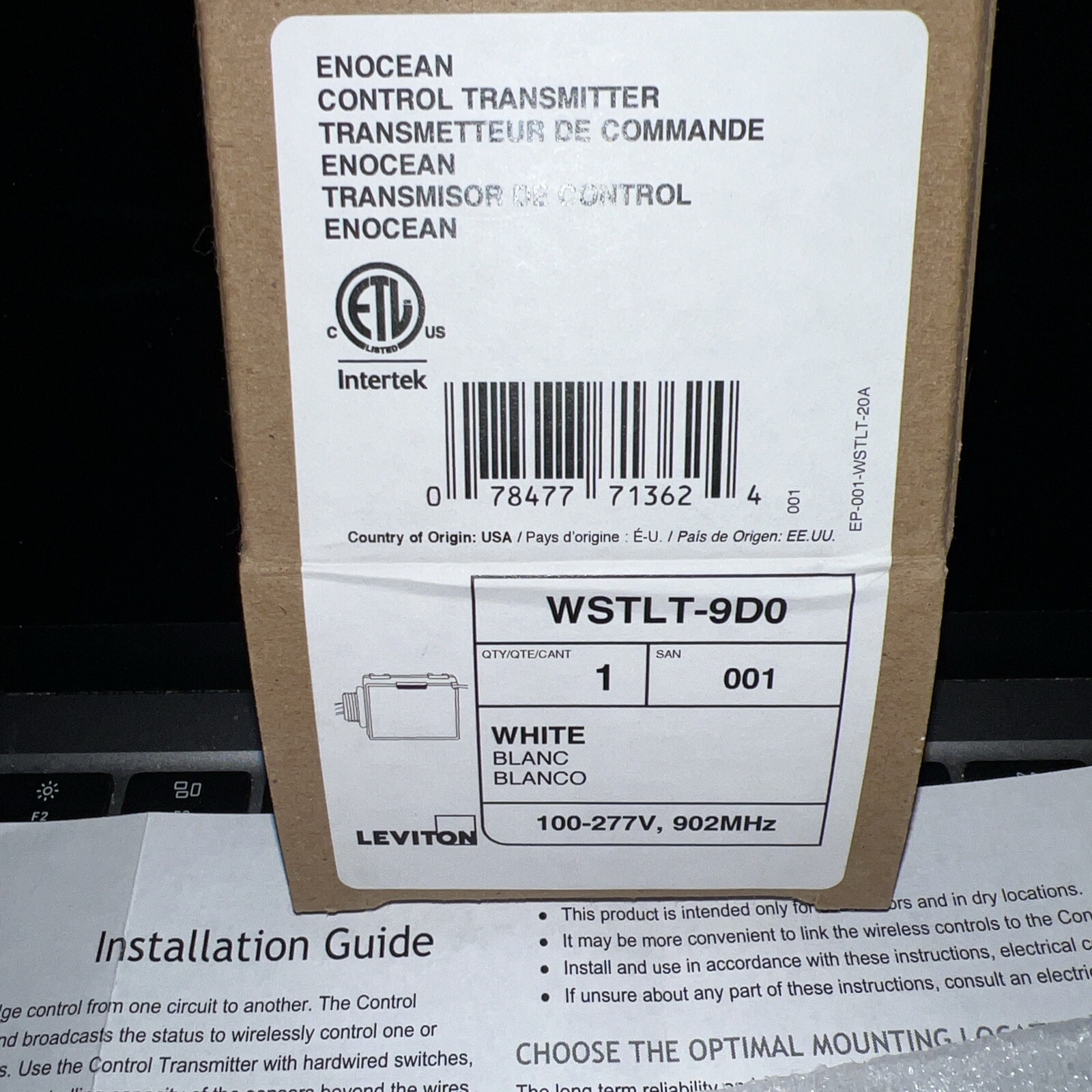 NEW Genuine ENOCEAN Leviton WSTLT-9D0 White Control Transmitter 100-277V 902 MHz