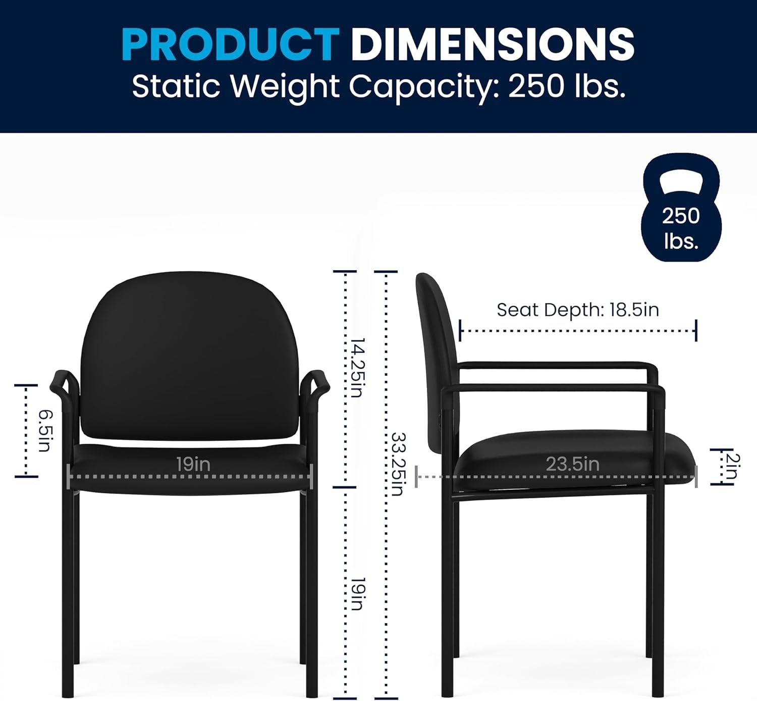 Elegant Black Vinyl Side Reception Chair with Comfort – Stackable & Lightweight