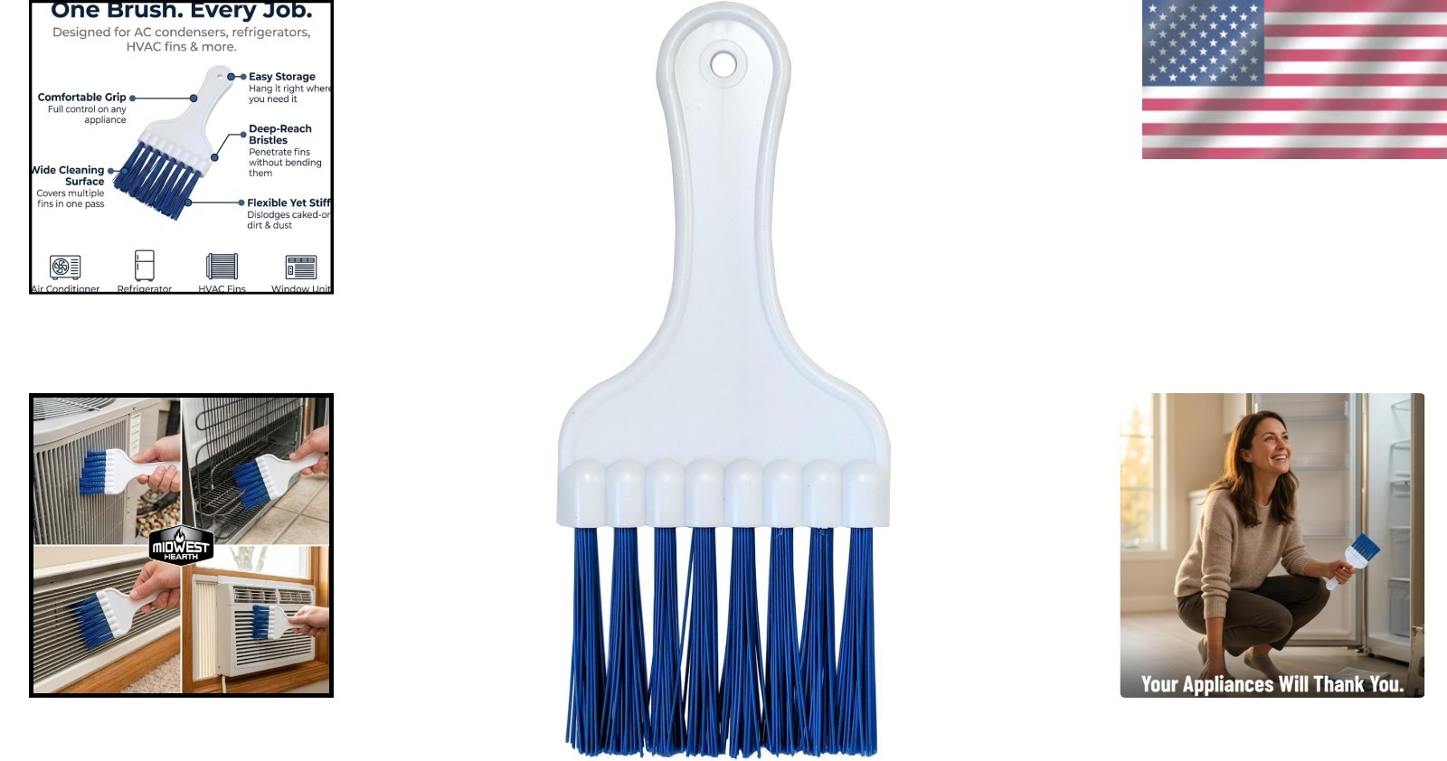 HVAC Coil Cleaning Brush Long Bristle For AC Evaporator Refrigerator Fins