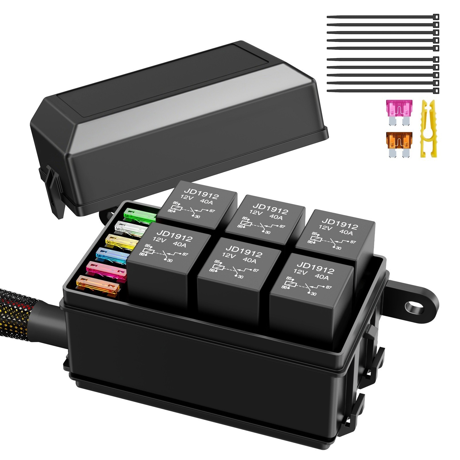 Waterproof 12V Relay Fuse Box Kit with Pre-Wired Harness for Automotive Use