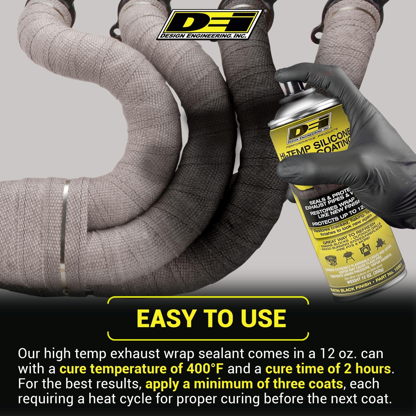 DEI High Temp Silicone Coating Spray 12oz Protects Exhaust Wraps Up to 1500F