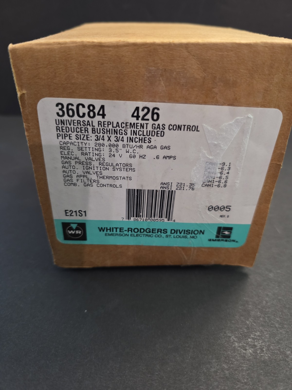 White Rodgers Emerson 36C84 Type 426 Gas Manifold Valve 36C84-426 24v 60hz 0.6a