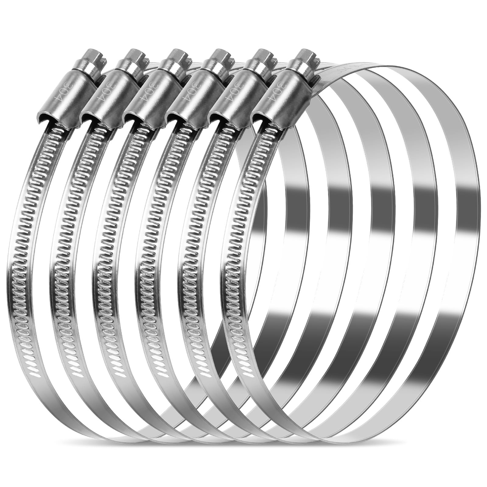 6 Pcs 6 Inch Hose Clamps Stainless Steel Heavy Duty Dryer Hose Clamp Duct Clamps