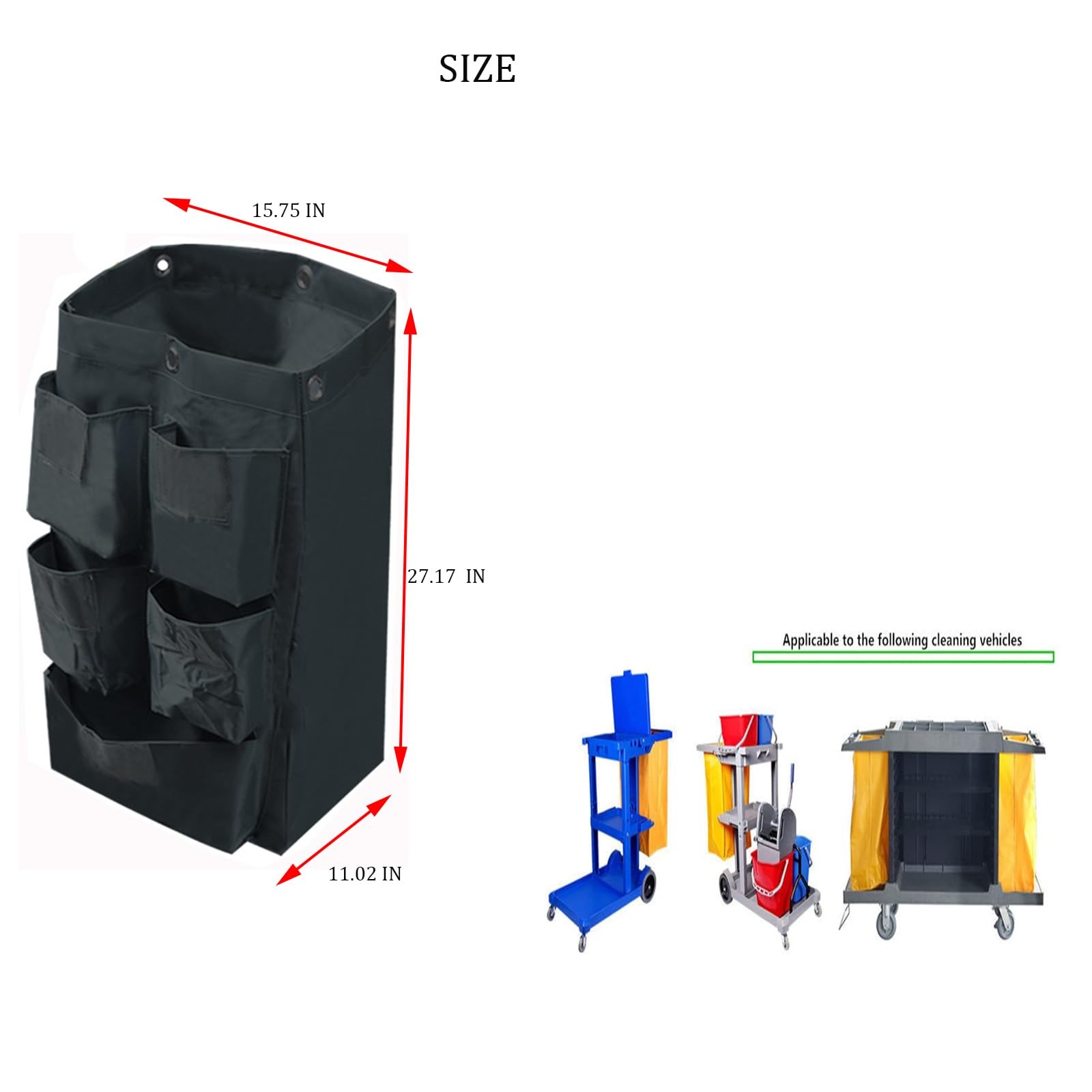 Janitorial Cart Bag with 5 Pockets,25 Gallon Housekeeping cart Bag High Capac…
