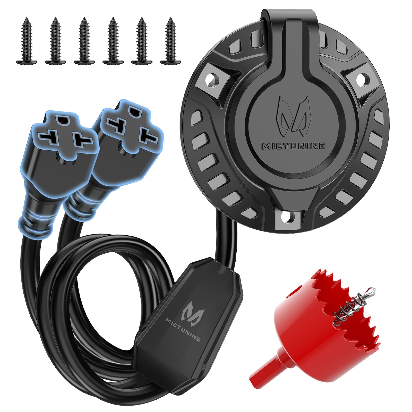 20″ 20A 125V AC Port Plug with 5-in-1 T-Blade Adapter RV Shore Power Inlet Plug