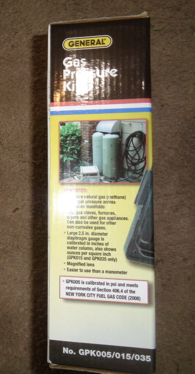 GENERAL GAS PRESSURE KIT GPK035 MEASURE NATURAL GAS OR LP – HEAVY DUTY – NEW
