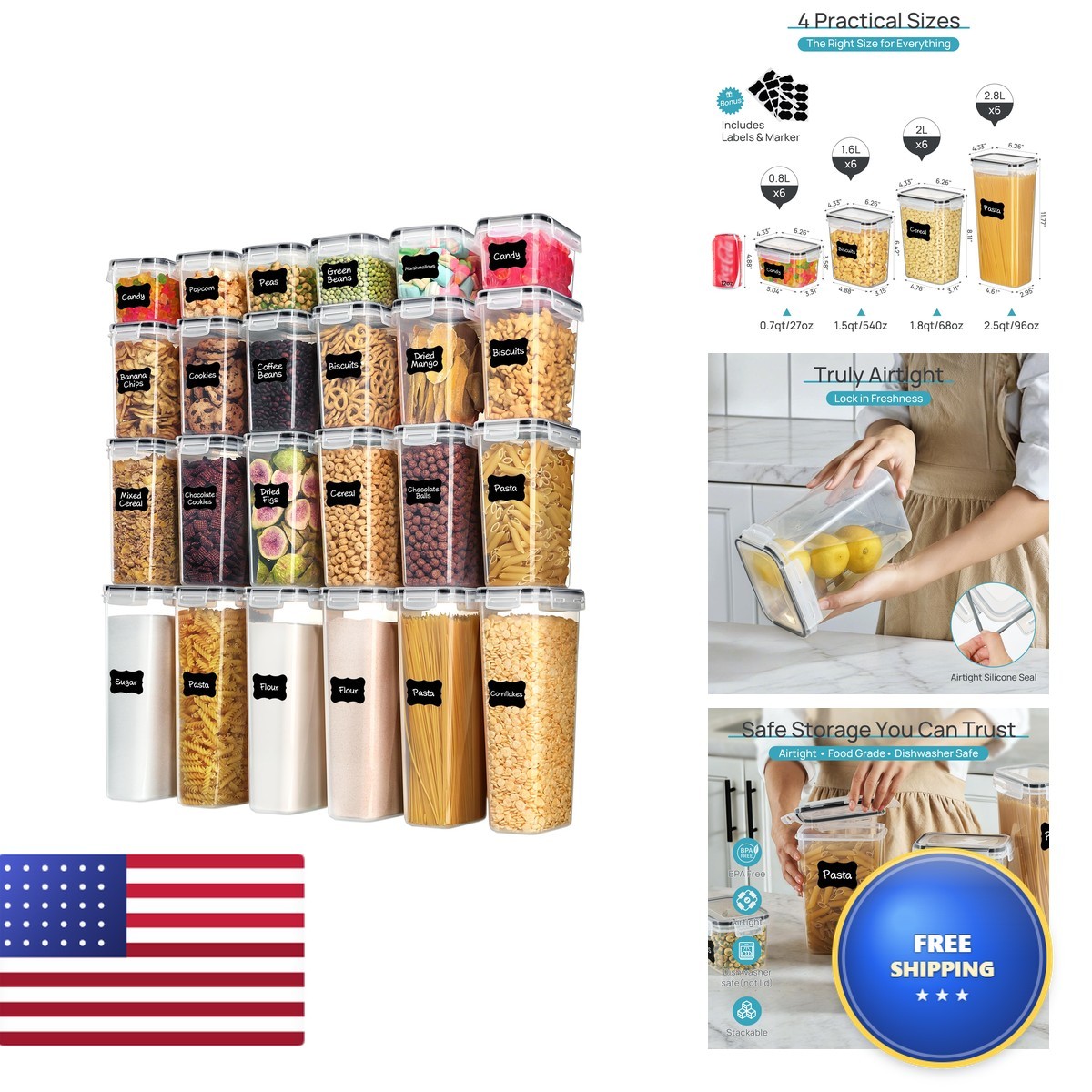 Airtight Food Storage Containers Lids Vtopmart 24 Pcs Plastic Kitchen And