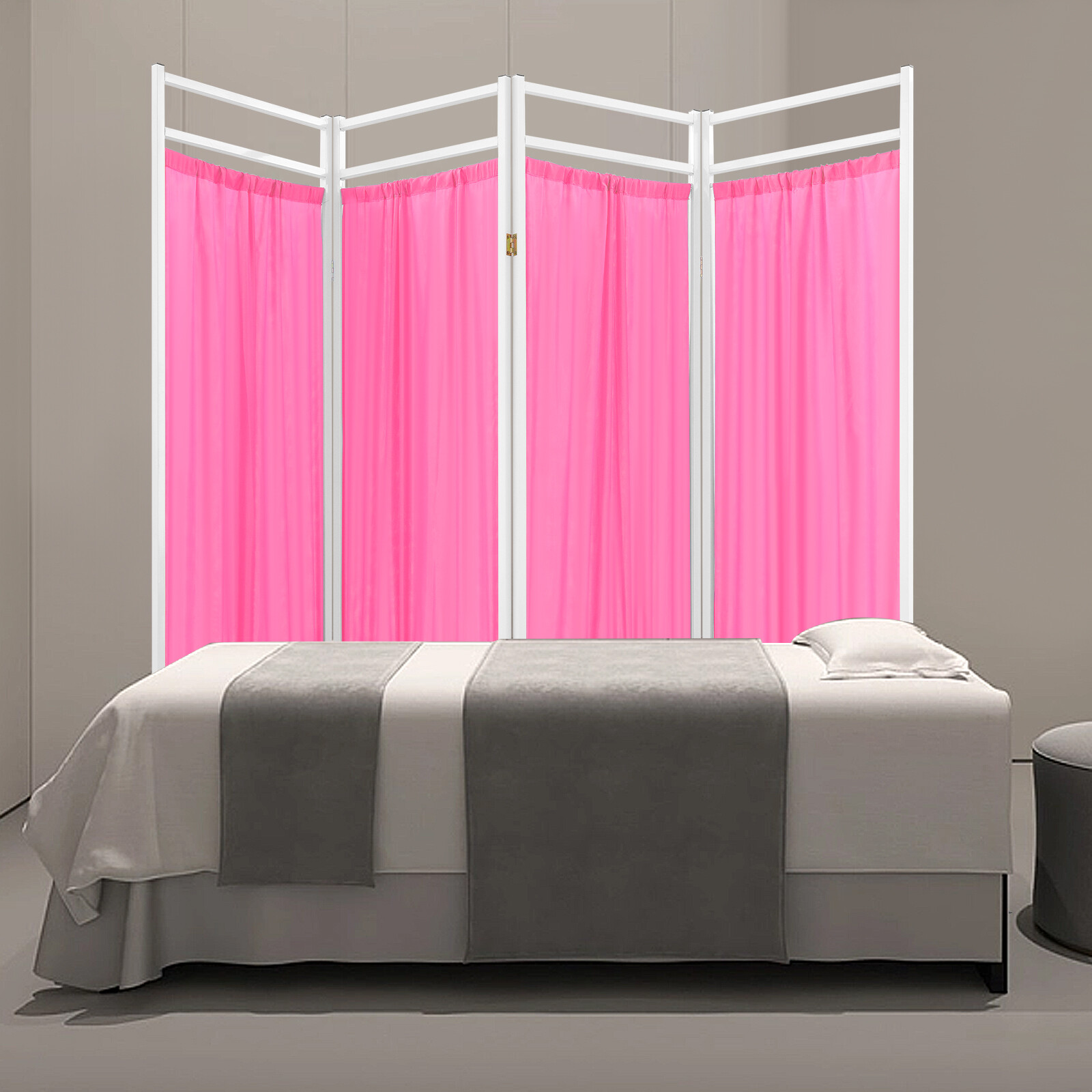 4 Panels Foldable Medical Room Divider Portable Medical Privacy Screen Pink