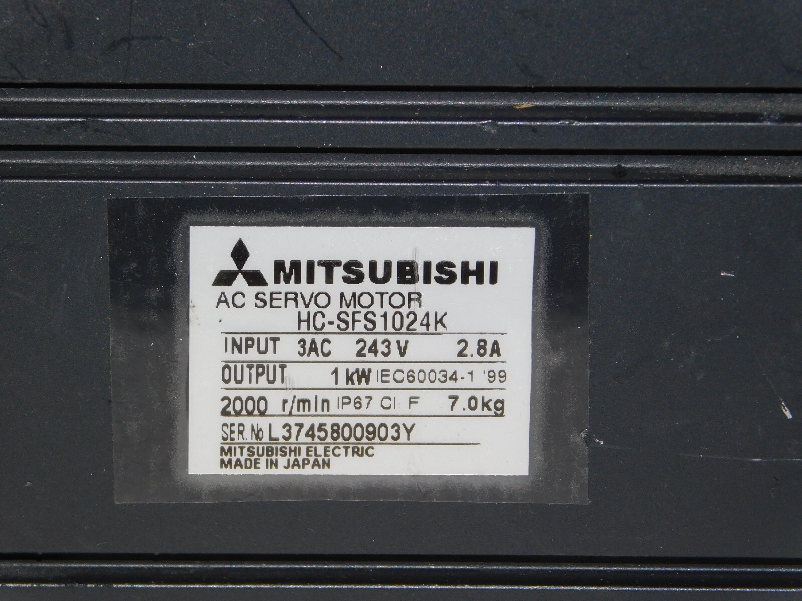 New Mitsubishi HC-SFS1024K AC Servo Motor 3AC 243V 2.6A 2000RPM with Encoder