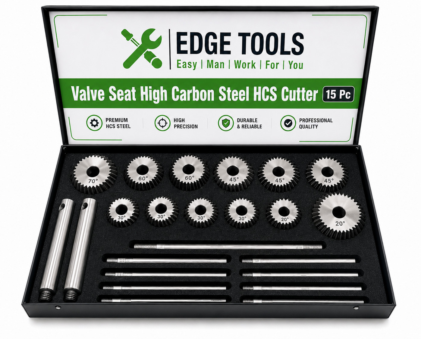 Engine Valve Seat High Carbon Steel Face HCS Cutter 15 Pc Set USA EDGE TOOLS