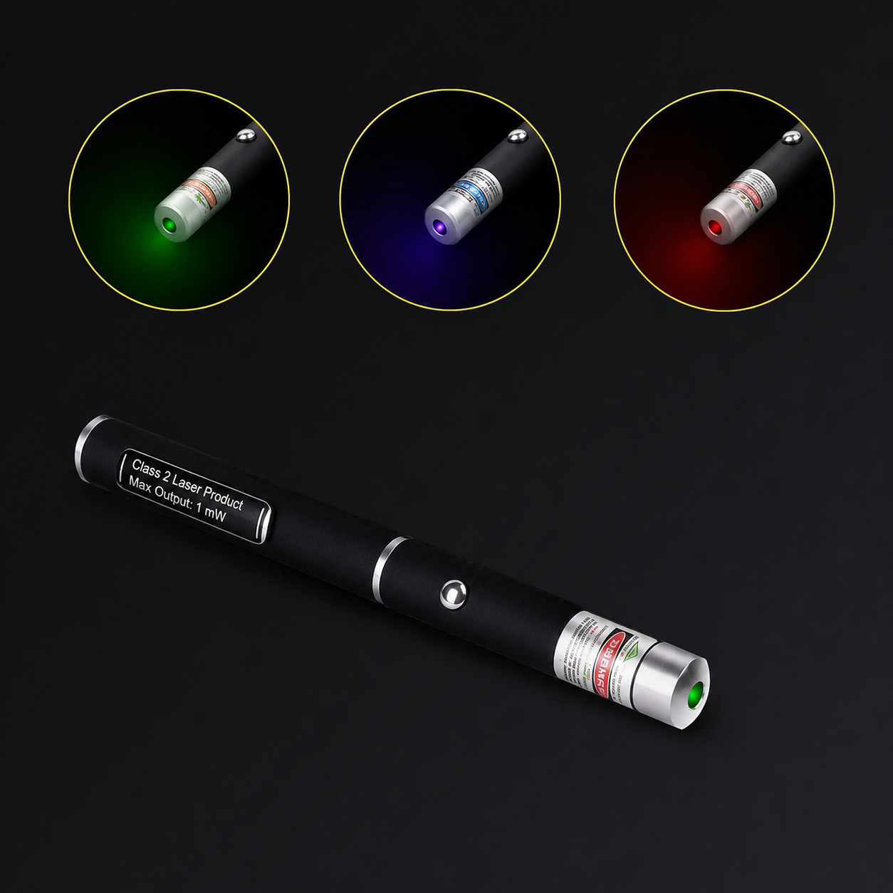 3 Pack Class II Presentation Laser Pointer Pens Red Green Violet 1mW AAA