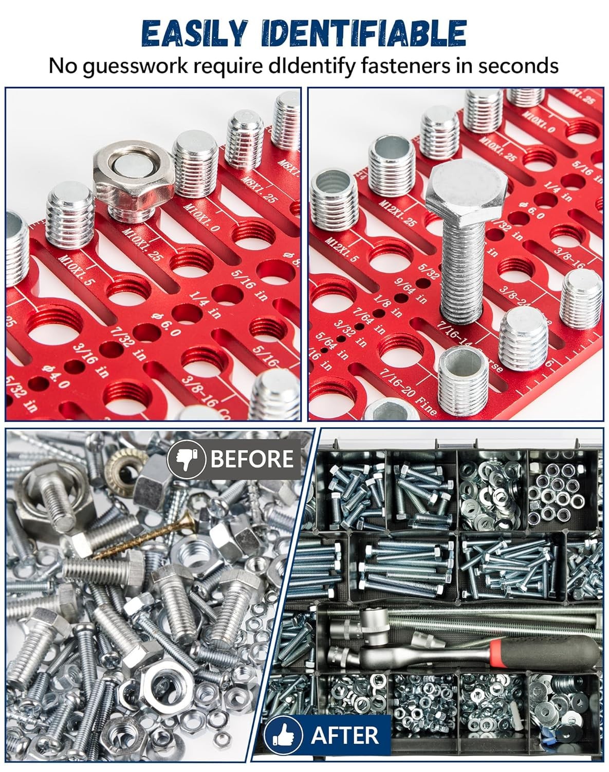 57-Piece Nut and Bolt Thread Checker, Standard & Metric Gauge, Drill & Screw Siz