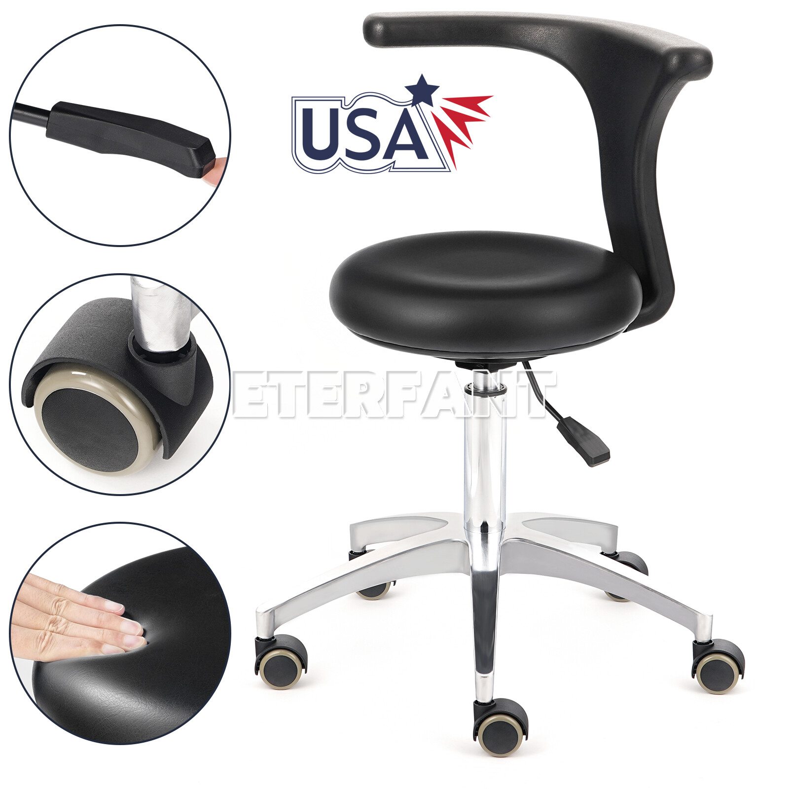 ETERFANT Dental Mobile Doctor Assistant Stool Chair PU Leather Adjustable Height