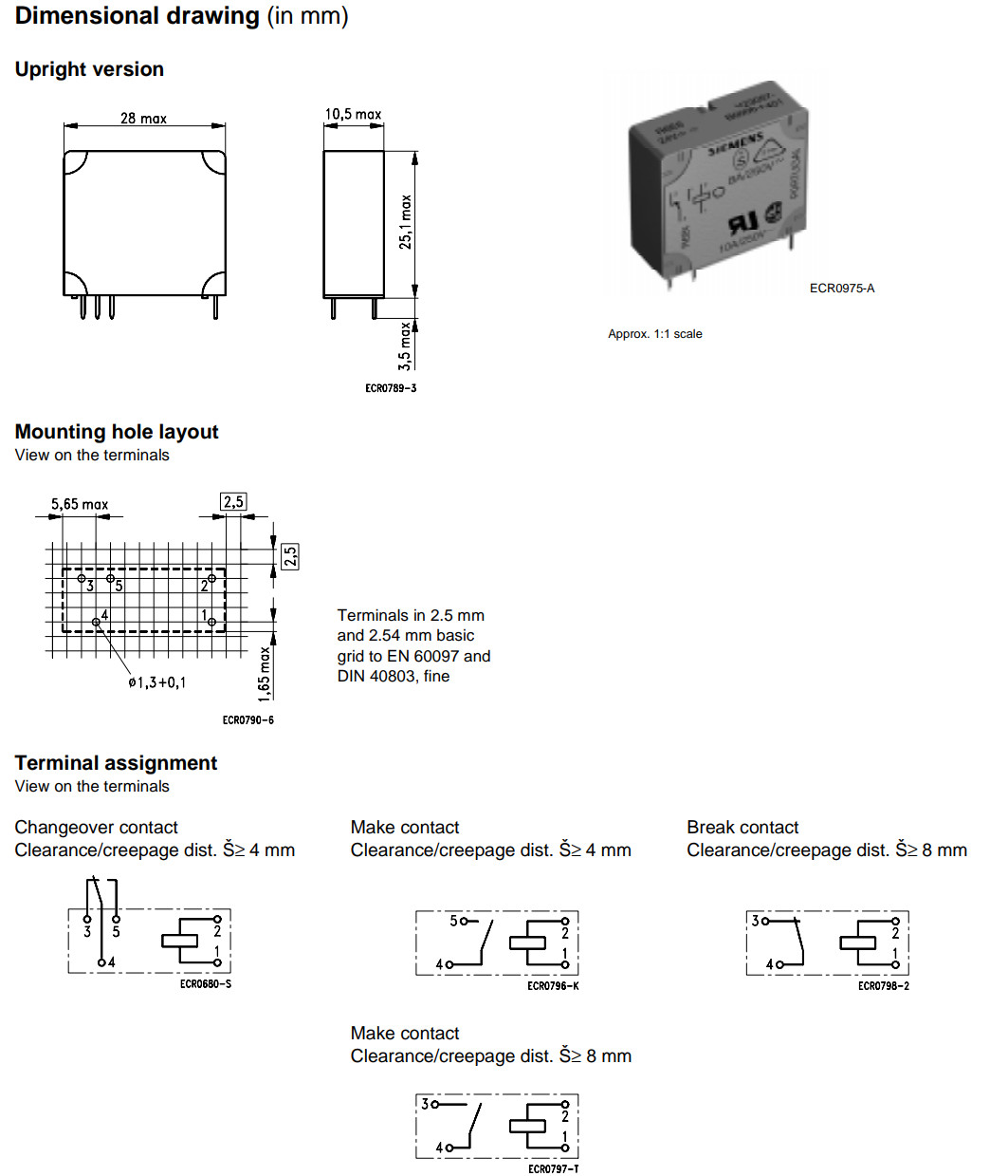 1X V23057-B1006-A401 Siemens PCB Power Relay 24VDC SPDT 8A/10A 250VAC 5-Pin KRE