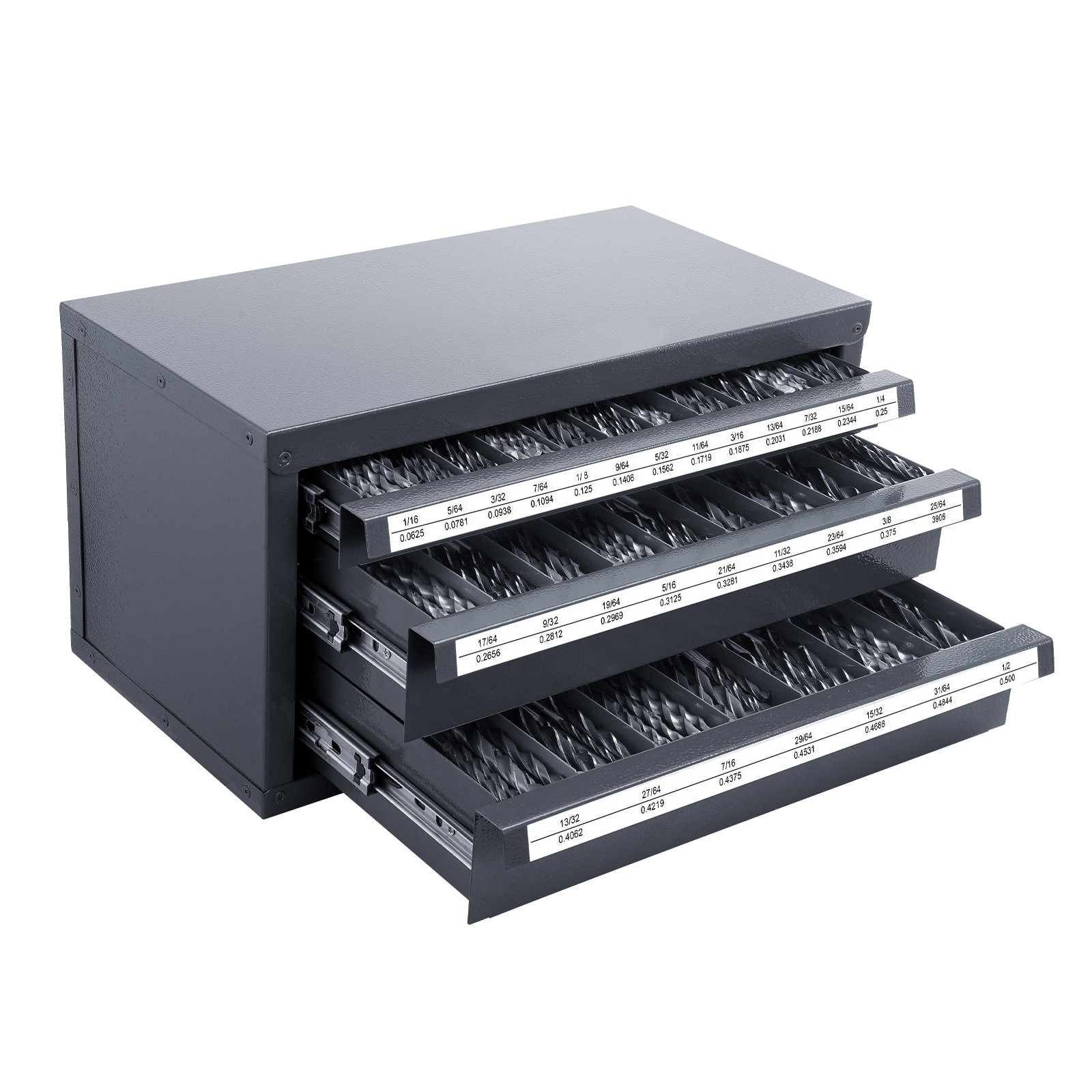 VEVOR Drill Bit Dispenser Organizer Cabinet Three-Drawer for 1/16in to 1/2in