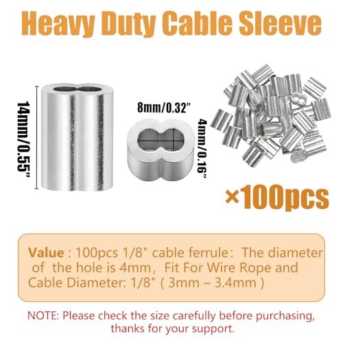 1/8″ (3Mm) Aluminum Crimping Loop Sleeve for Wire Rope, Cable Ferrule (100Pcs)