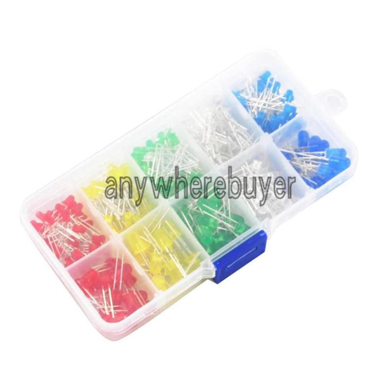 300 pcs 3mm 5mm LED Light White Yellow Red Green Assorted Assortment Kit DIY Set