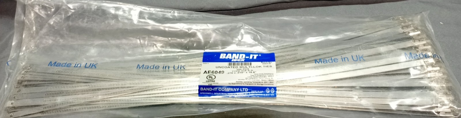 Lot Of 100 Band It Idex AE6049 Uncoated Multi Lok-Ties Type 316 S. S.