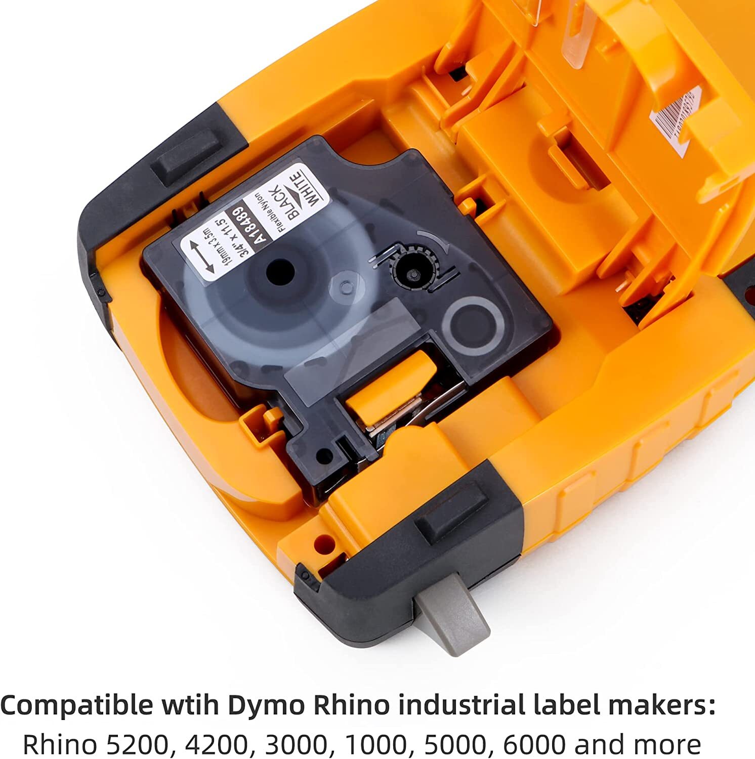 5PK Vinyl Label Tape 18444 12mm Black / White for DYMO RHINO 3000 4200 5200 6000