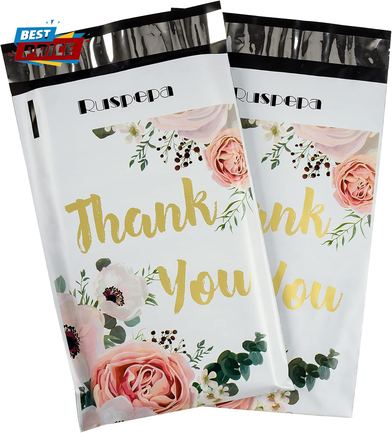 6X9 Inches Poly Mailers Shipping Bags Thank You Notes Flowers Surrounded White P