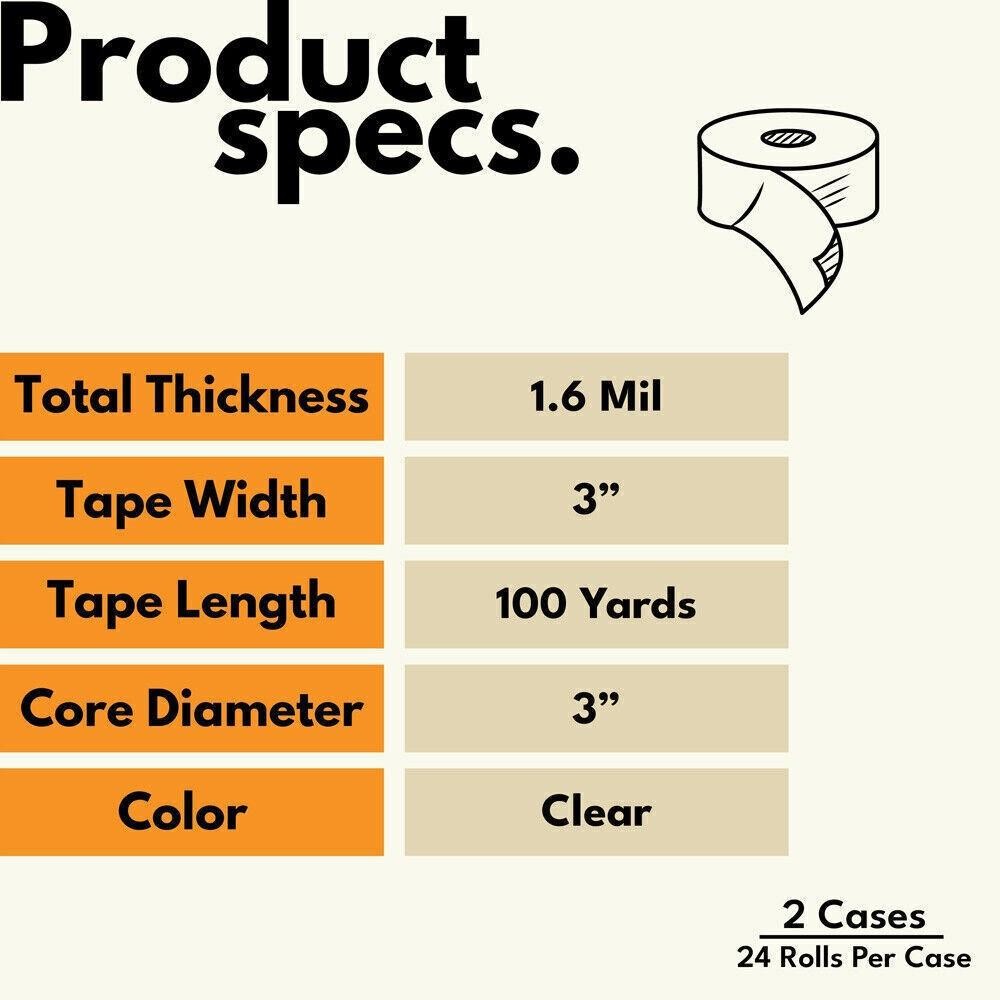 3″ x 100 Yards (300 ft) Clear Carton Sealing Packing Shipping Tape – 48 Rolls