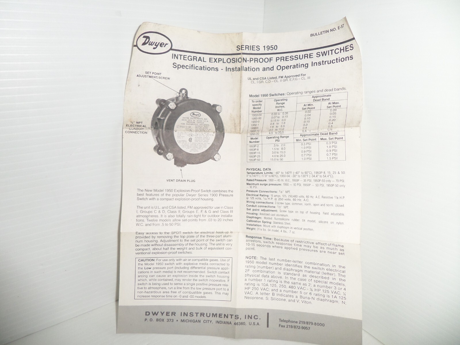 ⭐NEW IN BOX⭐ DWYER 1950-10-2F EXPLOSION PROOF PRESSURE SWITCH Shipped from USA⭐