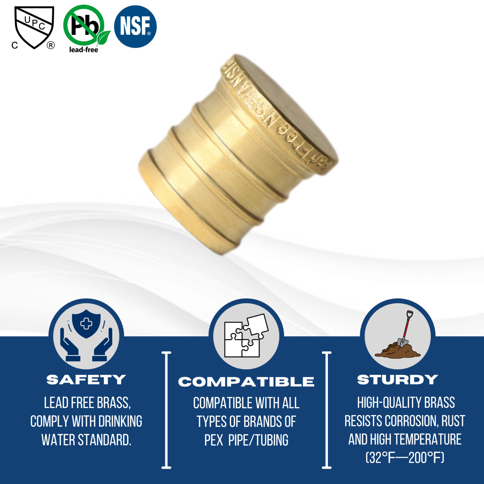 5 PIECES 3/4″ PEX PLUG (END CAP) – BRASS CRIMP FITTINGS (LEAD-FREE)