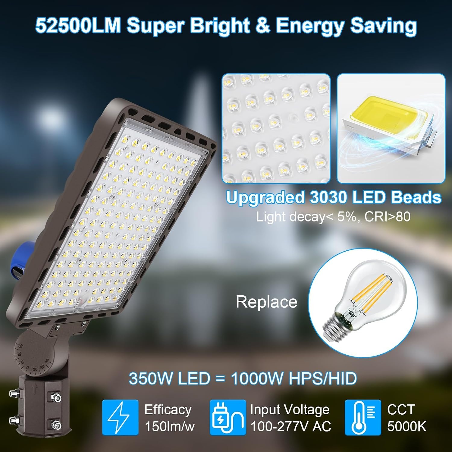 350W LED Parking Lot Light 52500LM Dusk to Dawn LED Shoebox Light 110-277V