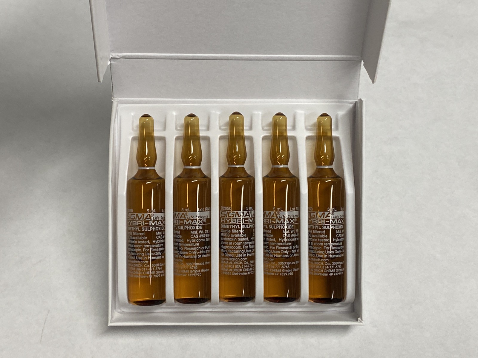 (5/Pk) MILLIPORE Hybri-Max 5mL Dimethyl Sulfoxide DMSO Ampules 0.2um D2653-5X5ML