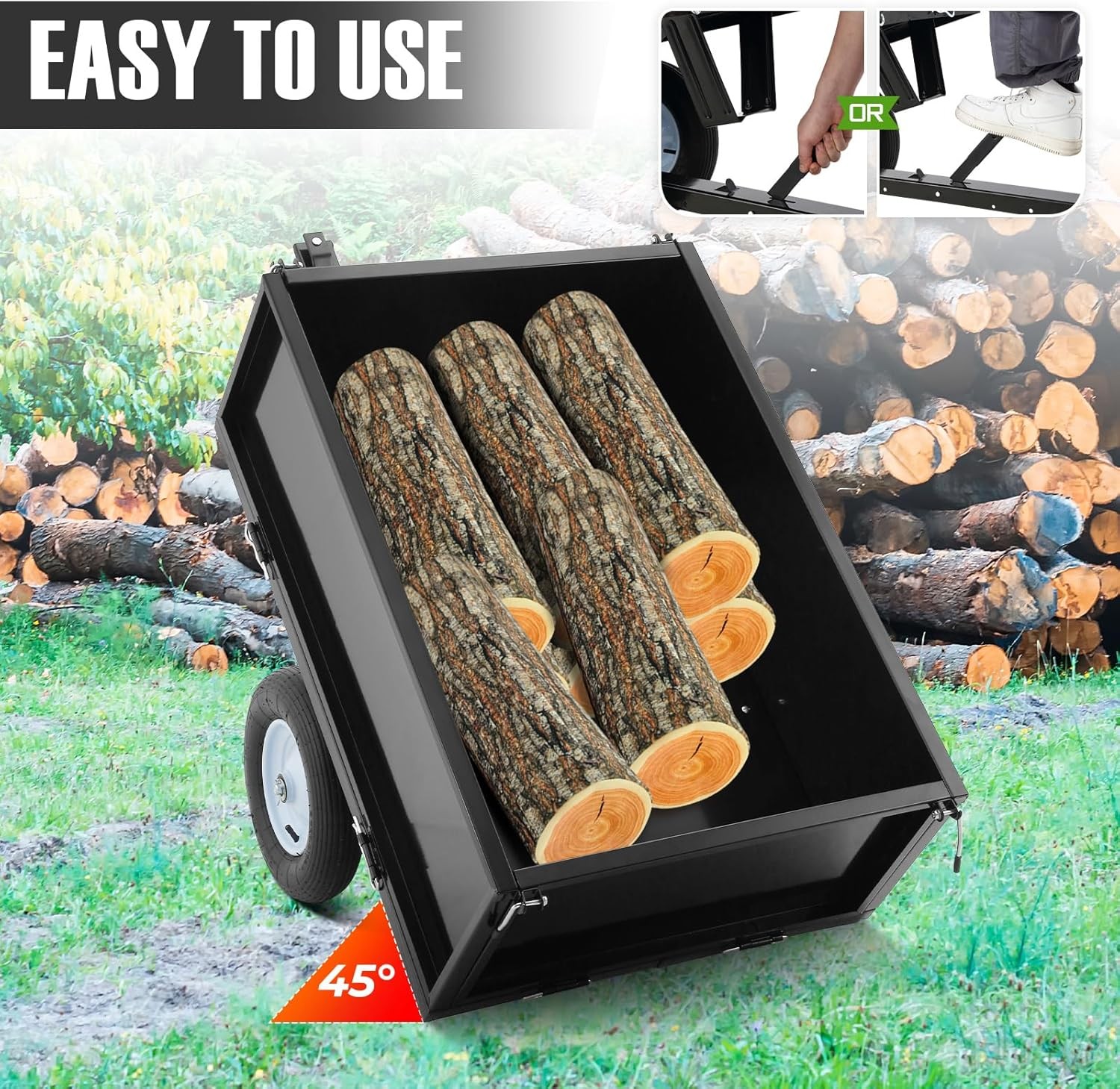 500LBS Heavy Duty Tow Behind ATV Trailer Dump Cart Pull Behind Yard Wagon Cart