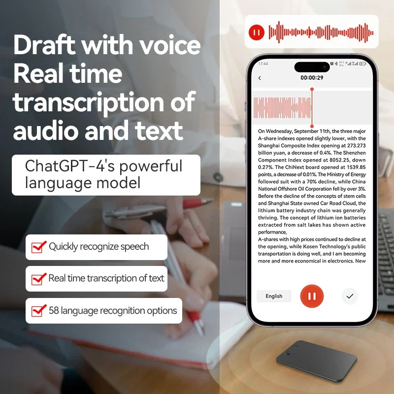 AI Powerd ChatGPT-4 Phone Voice Recorder 58Language Translator Audio Dictaphone