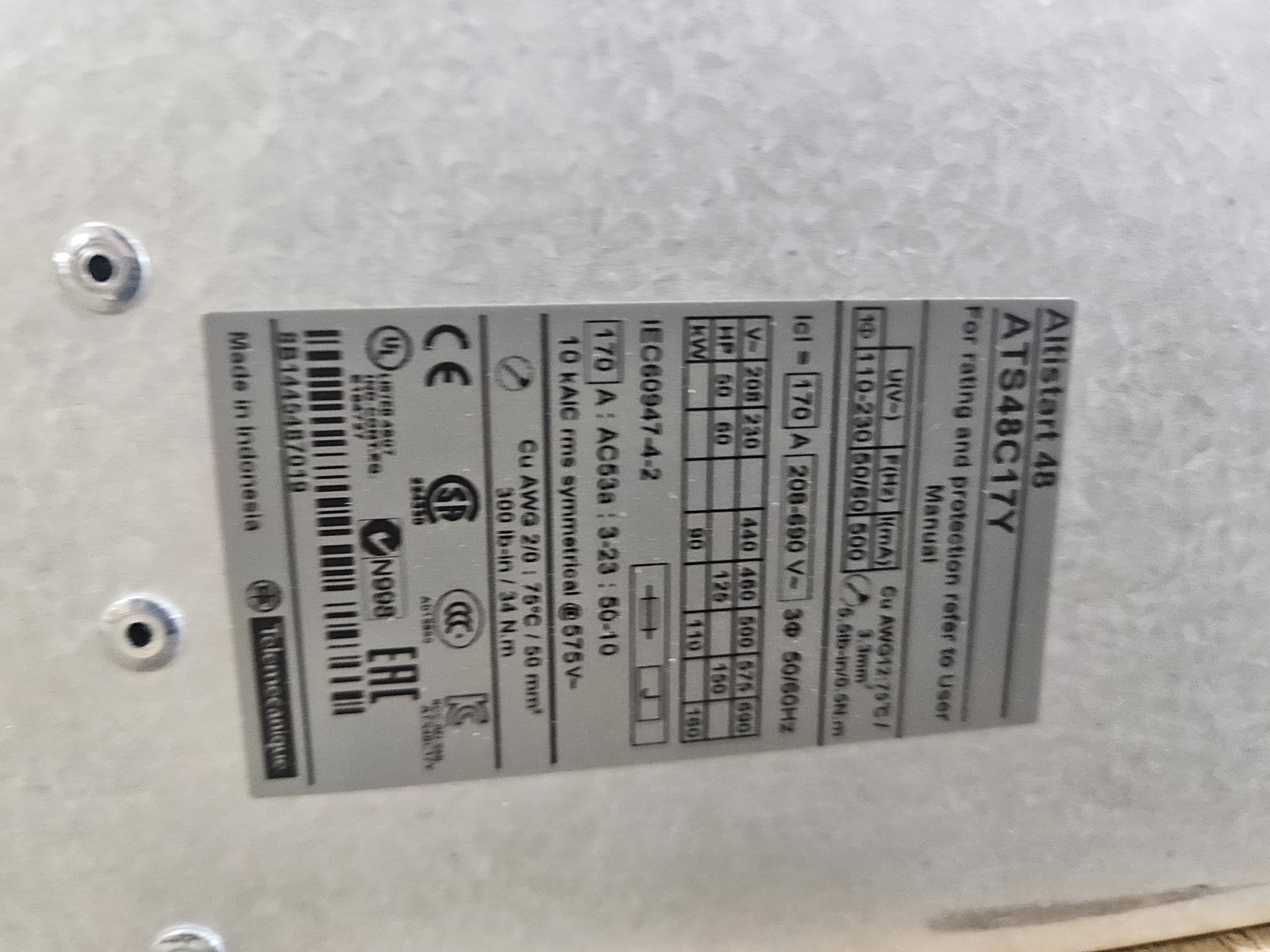 Schneider Electric Altistart 48 ATS48C17Y 156A 150HP 208-690V Soft Starter