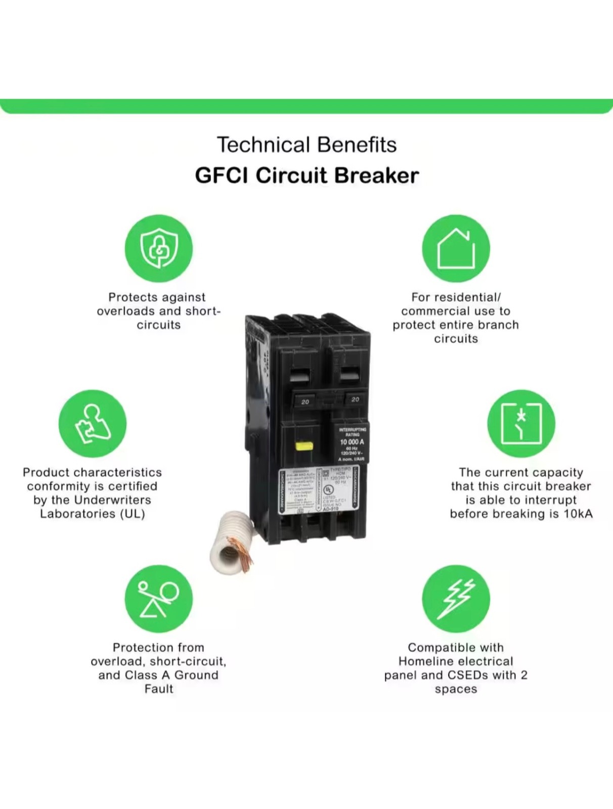Square D Homeline HOM220GFIC 20 Amp 2-Pole GFCI Circuit Breaker