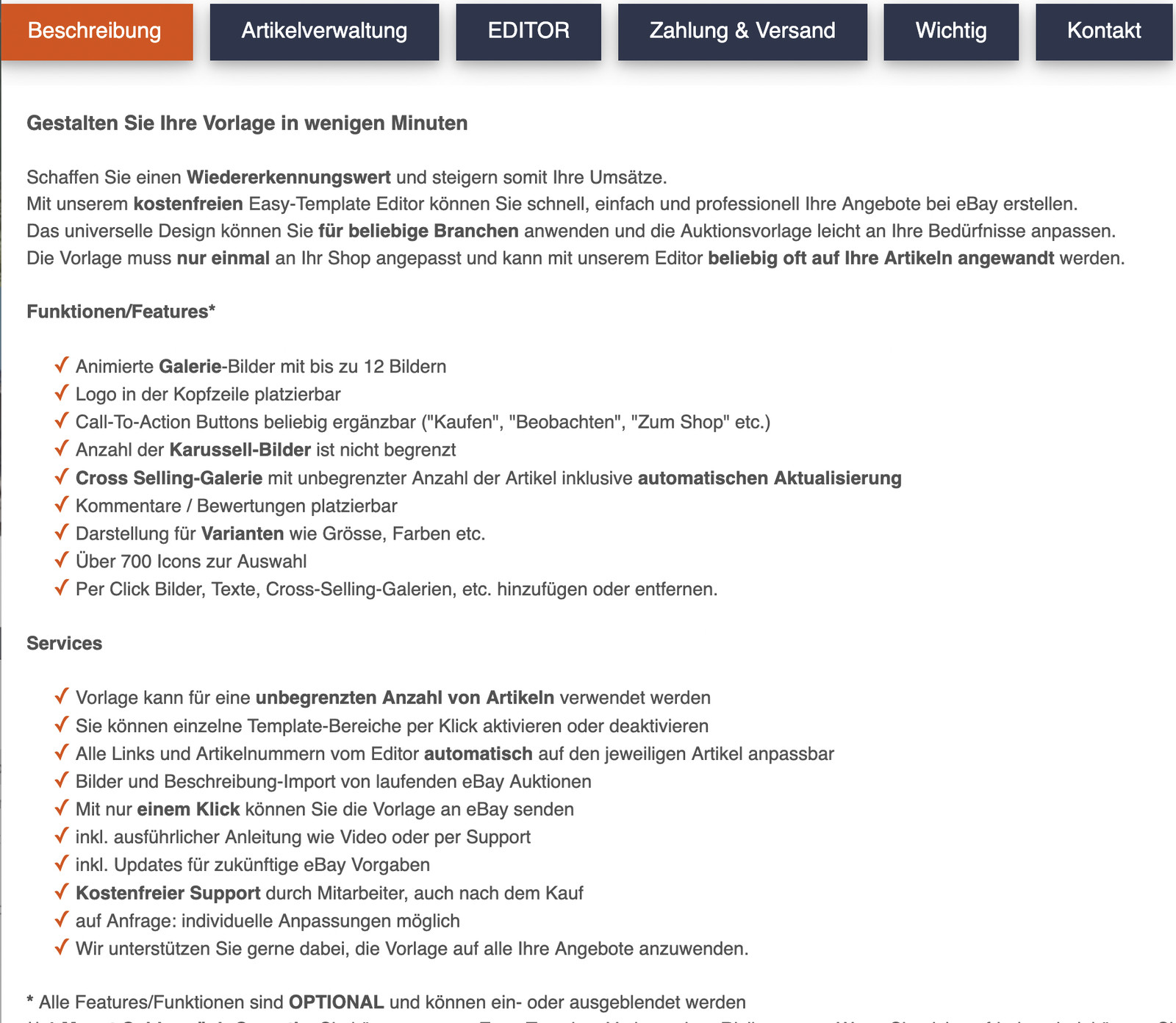 Verkaufsvorlage 2023 eBay Responsive Design Business dark bl. + Editor + Bonus