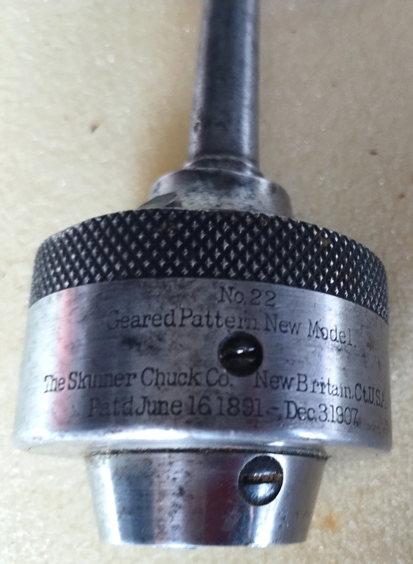 Vintage Drill Chuck MFG.by Skinner Chuck Co. No.22 Gear Pattern New Model