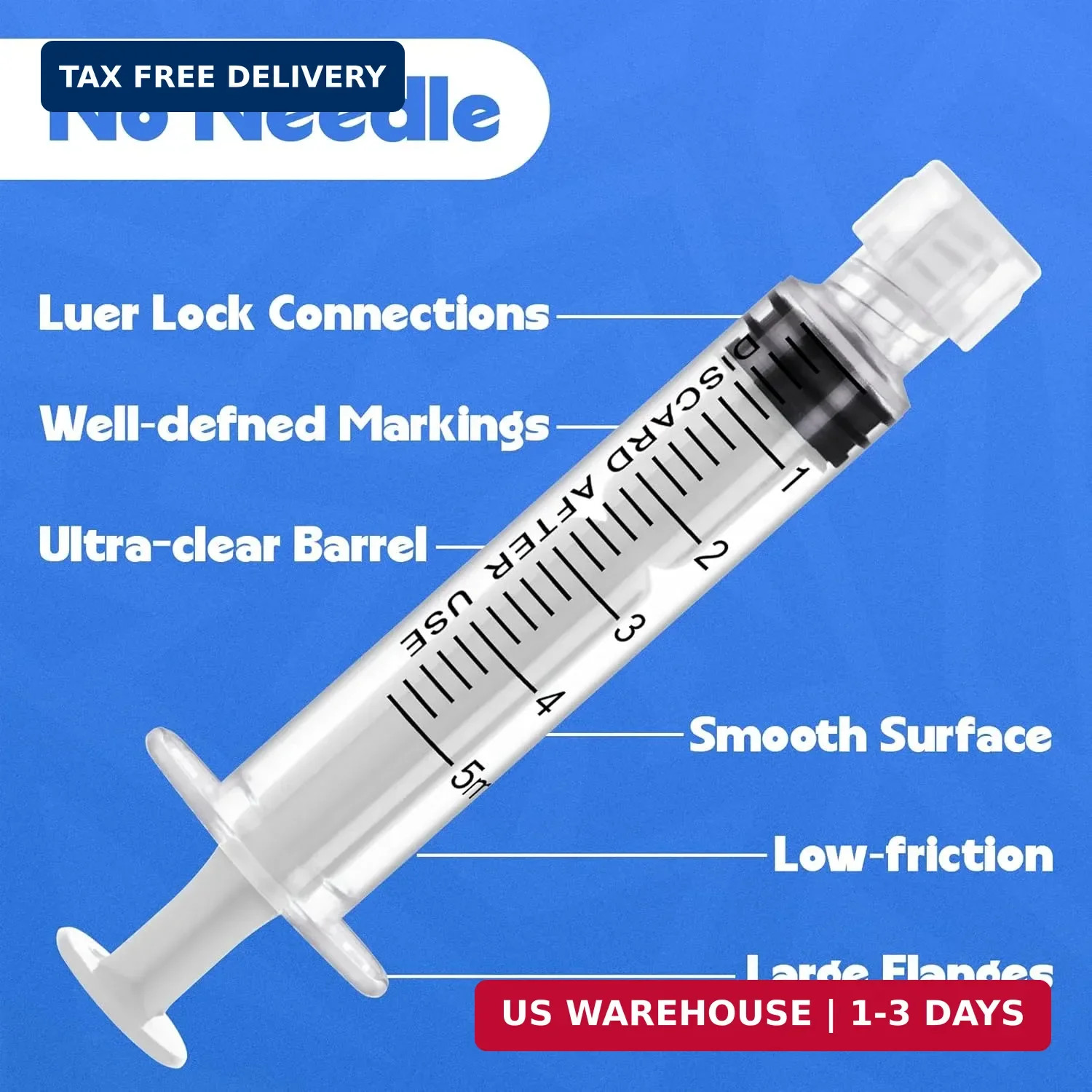 5mL Luer Lock Syringes without Needle – Sterile Syringe with Cap, 10 Pack | Indi