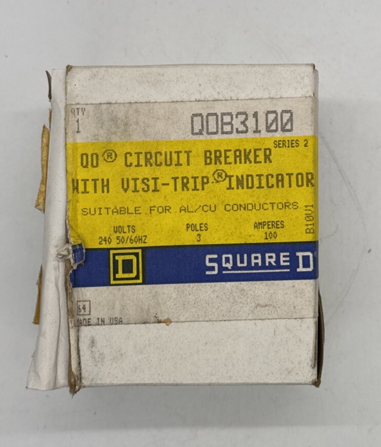 NEW QOB3100 Square D 100 Amp Circuit Breaker With Visi-Trip Indicator 3 Poles