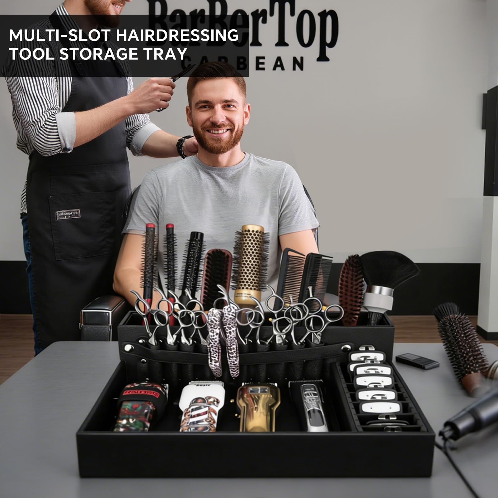 Barber Organizer Tray, 13.9 x 11.2 x 4.4 inch Adjustable Station for Clippers…