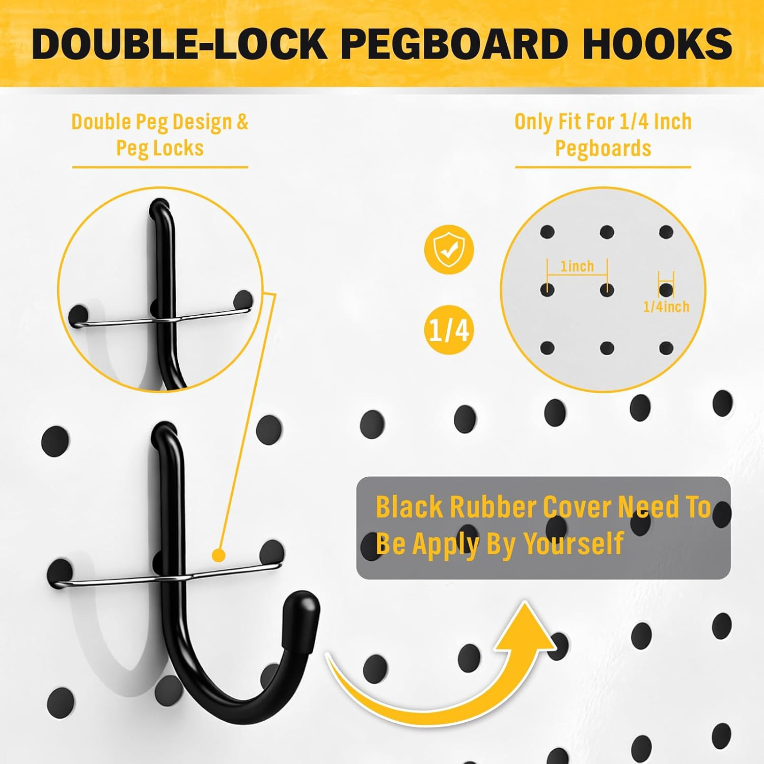 200-Piece Extra Thick Pegboard Hooks Set, 1/4″ Heavy Duty Black Peg Board