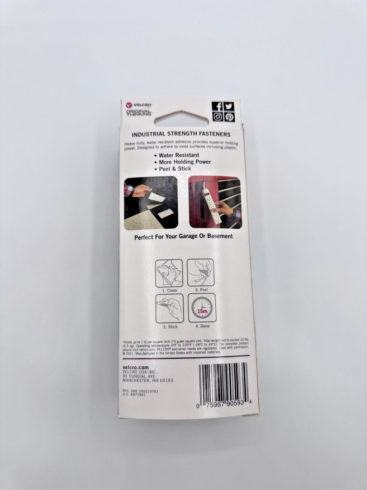 VELCRO Brand Industrial Strength Roll 4ft x 2in Black Stick On Heavy Duty 90593
