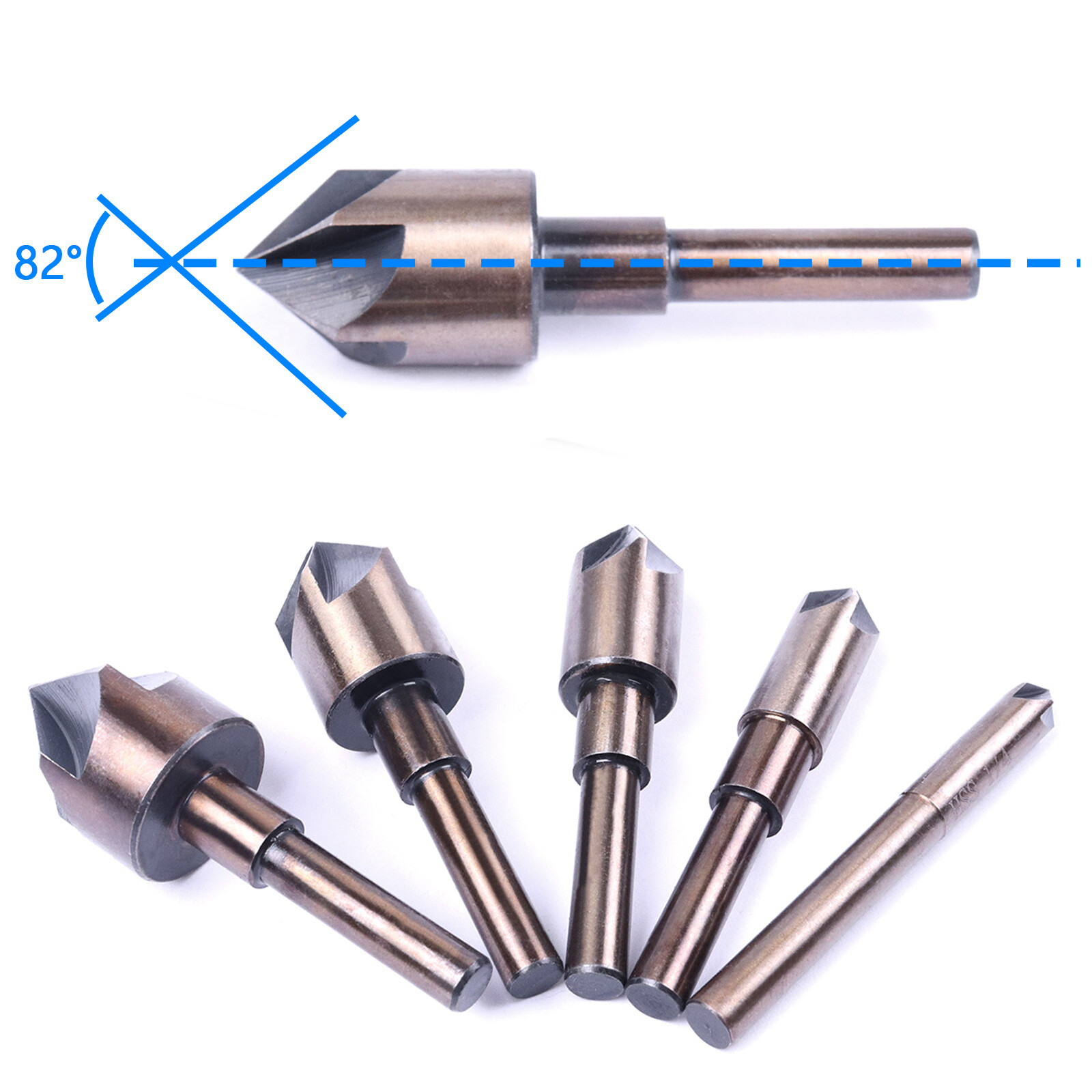 Pack 5 82 Degree 5 Flutes Countersink Drill Bit Set Chamfering Cutter Device