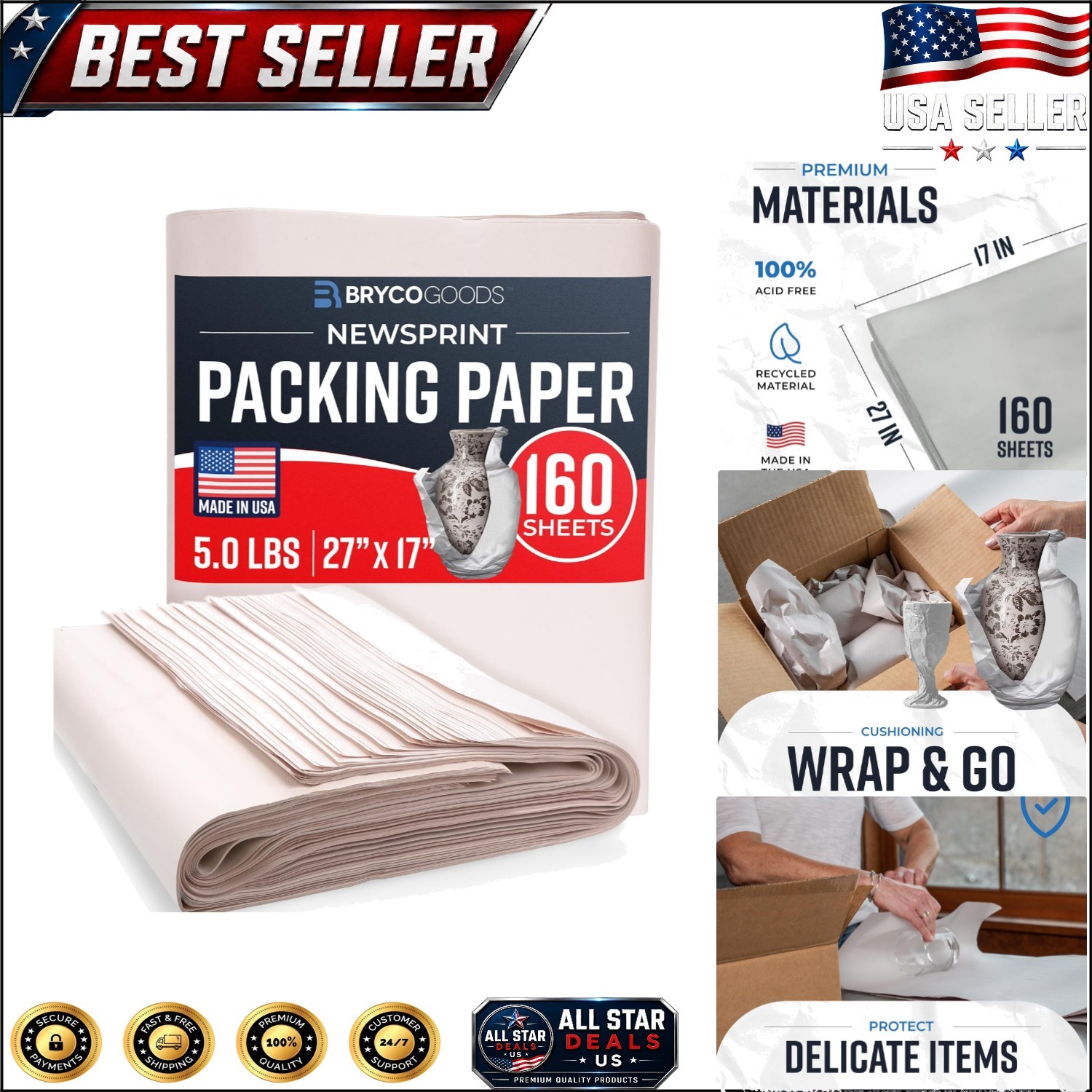 Effortless Packing with 5lb of Quality Newsprint Paper – 160 Sheets, 27″ x 17″