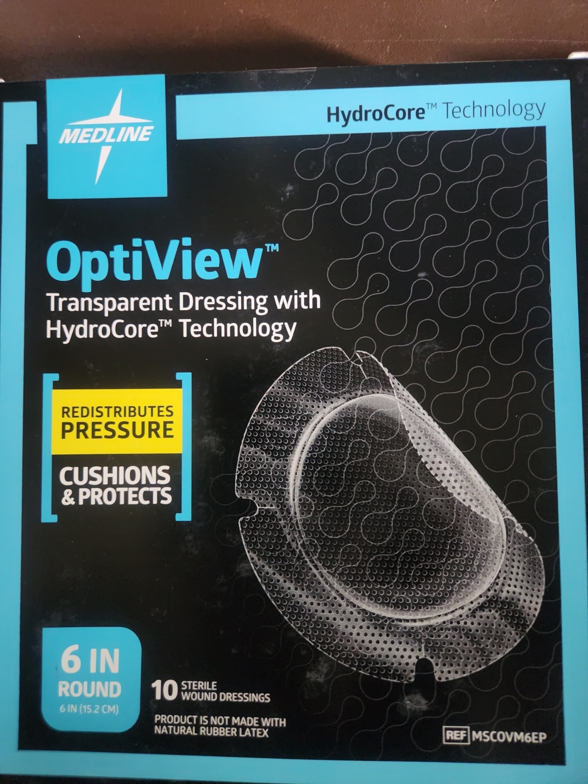 Box of 10 Optiview HydroCore MSCOVM6EP 6″ Round Sterile Dressing Exp 2-19-28