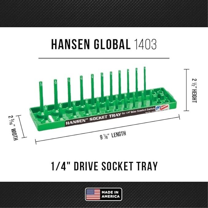 Hansen 6pc Socket Organizer Tray Rack Holder Metric SAE 1/4″ 3/8″ 1/2″ Green