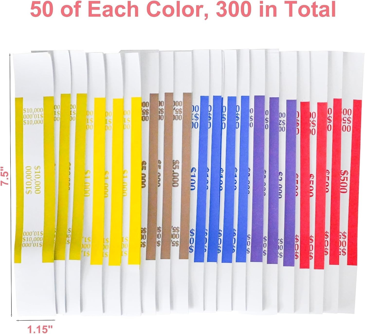 Assorted Currency Straps – 300 Self-Adhesive Bands for Fast Billing Efficiency