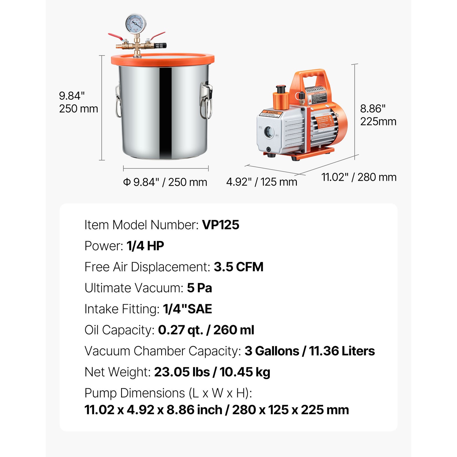 Uimoso 3.5 CFM Vacuum Pump with 3-Gallon Stainless Steel Degassing Chamber Kit