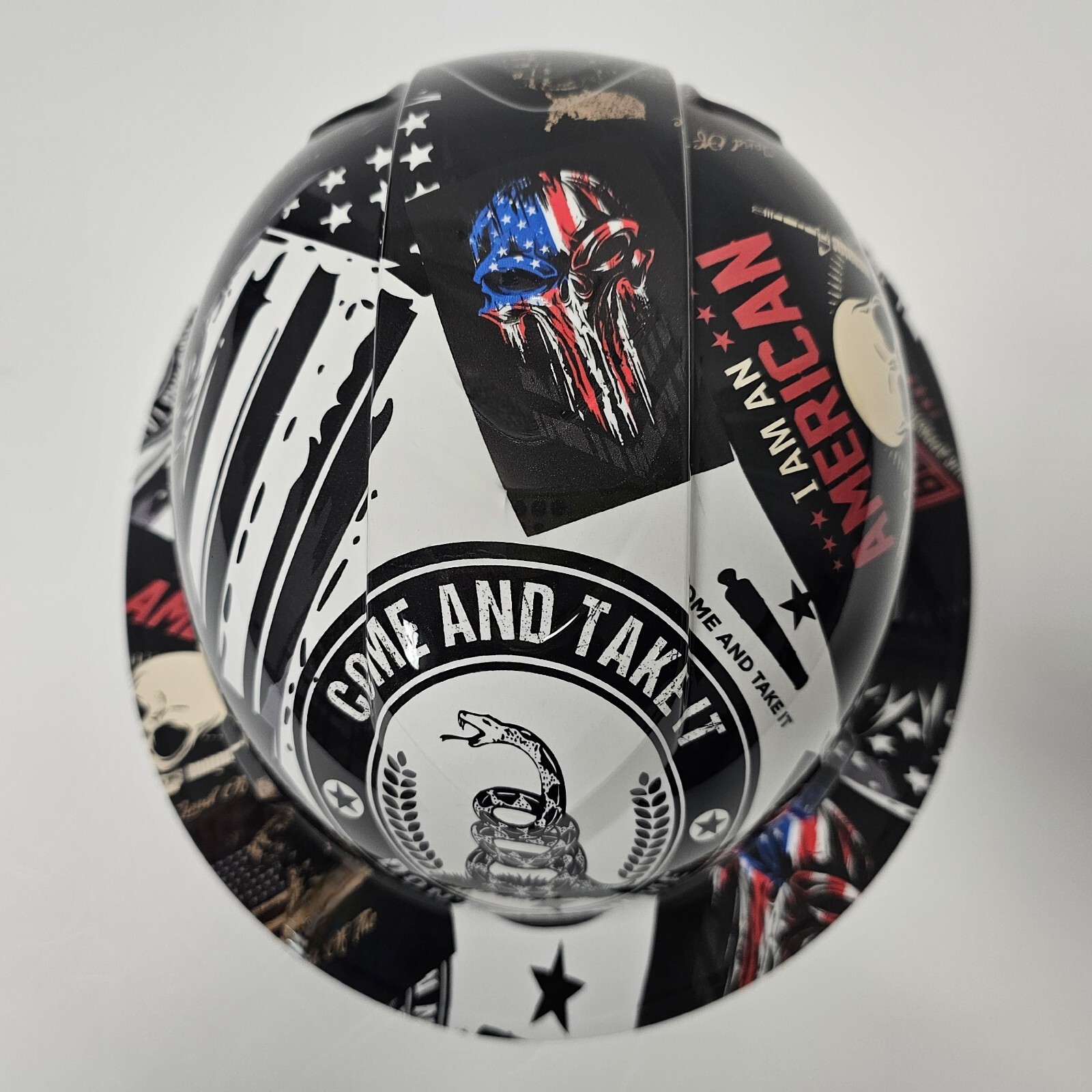 full brim hard hat custom hydro dipped IN PATRIOT COME AND TAKE IT STICKER BOMB