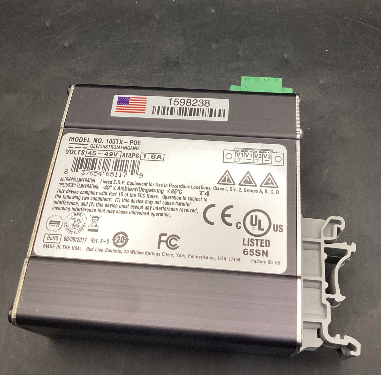 N-Tron 105TX-POE Industrial Unmanaged POE Ethernet Switch 5 Port. 3E-4